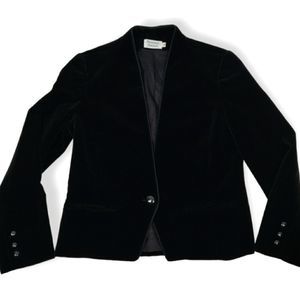 PERSONAL PETITES BLACK VELOUR VELVET CLASSIC ONE BUTTON FITTED VINTAGE BLAZER S
